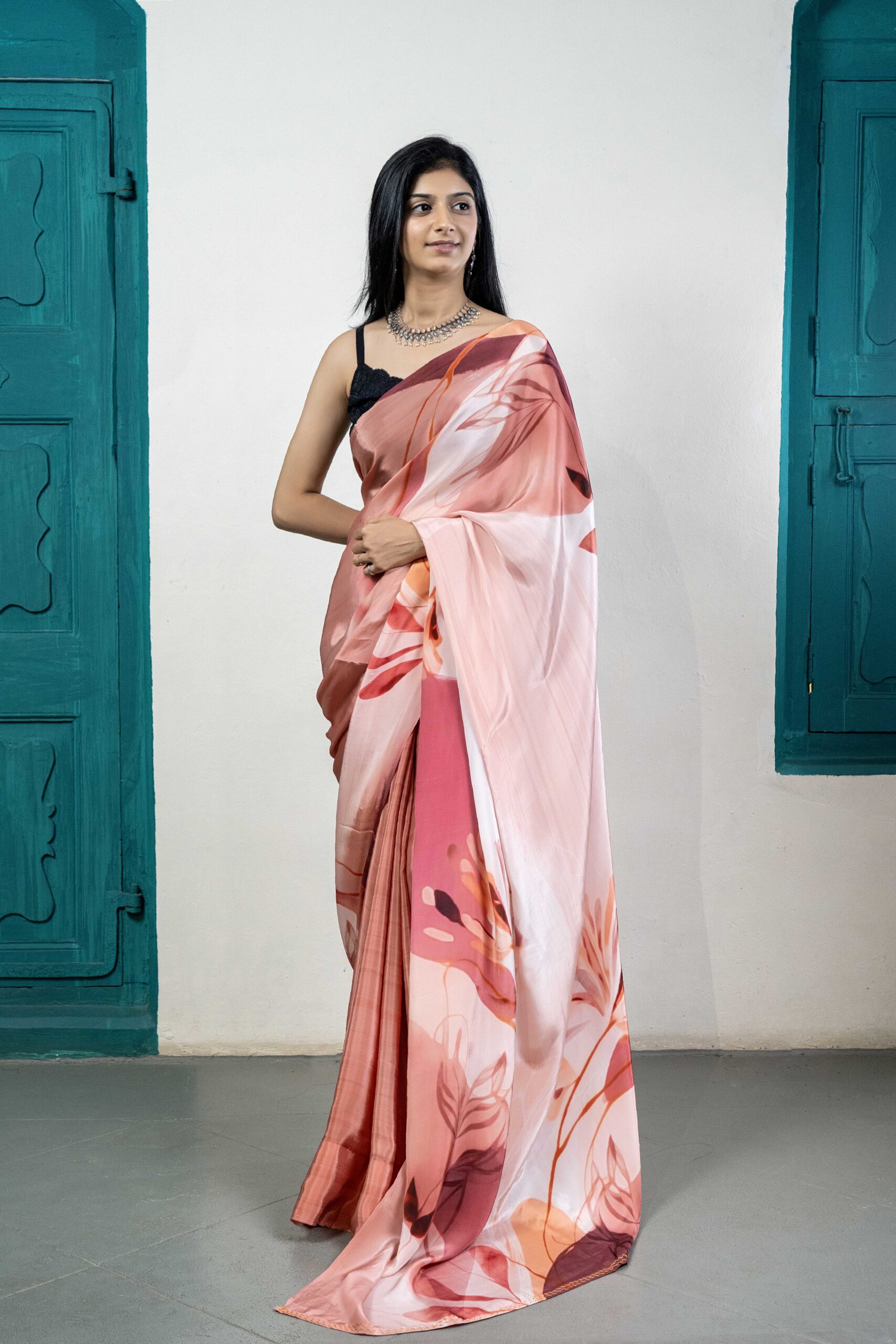 Florosia Flamingo crepe saree