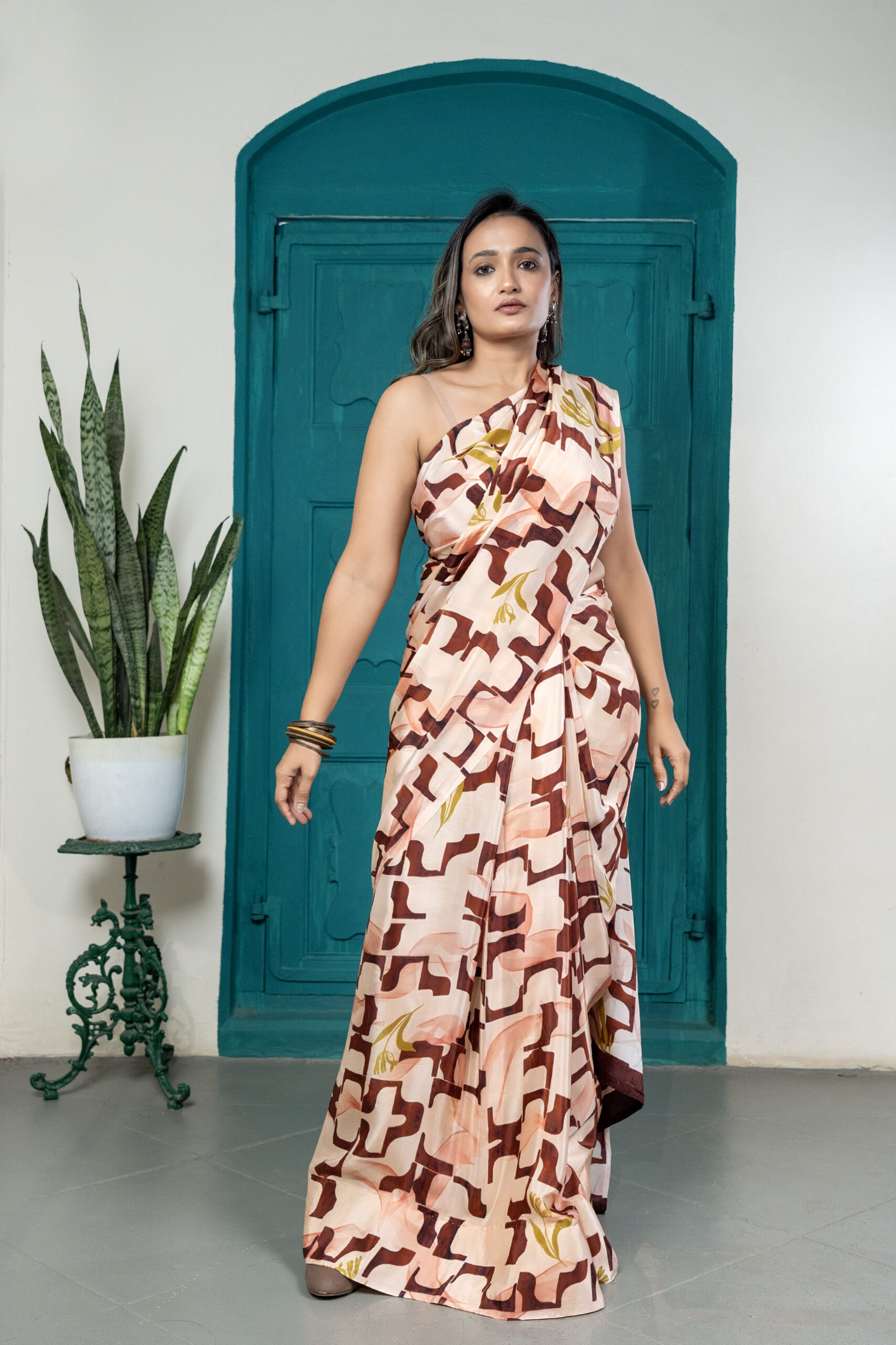 Neo-Bloom Scarlet crepe saree